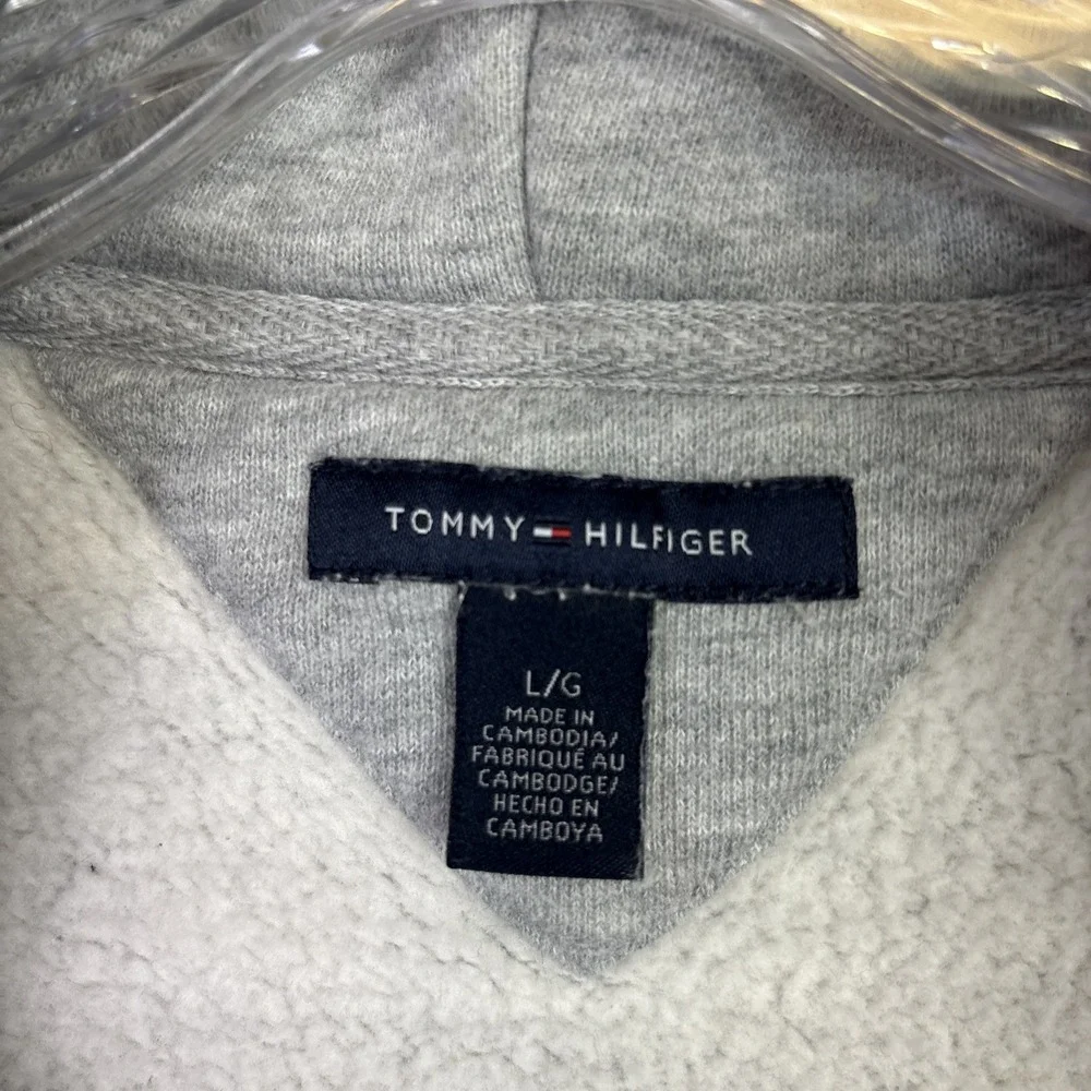 Tommy Hilfiger Hoodie Jacket Womens Sz L‎ Gray Spell Out Logo Zip-up Athletic